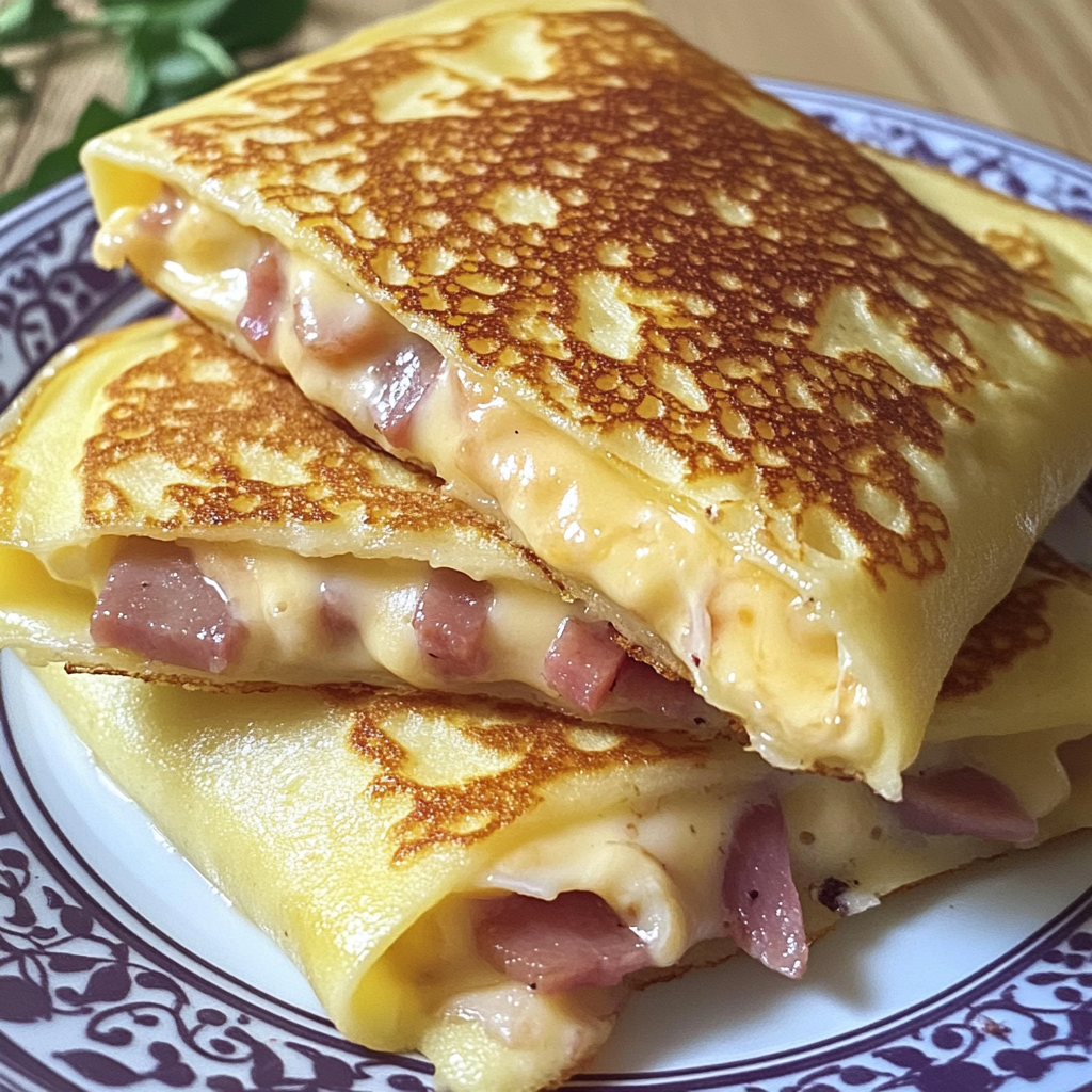 Crêpes salées au jambon et fromage fondant