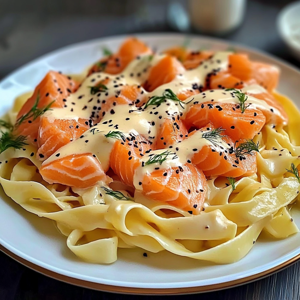 Pâtes au saumon crémeuses à l’ail et au beurre