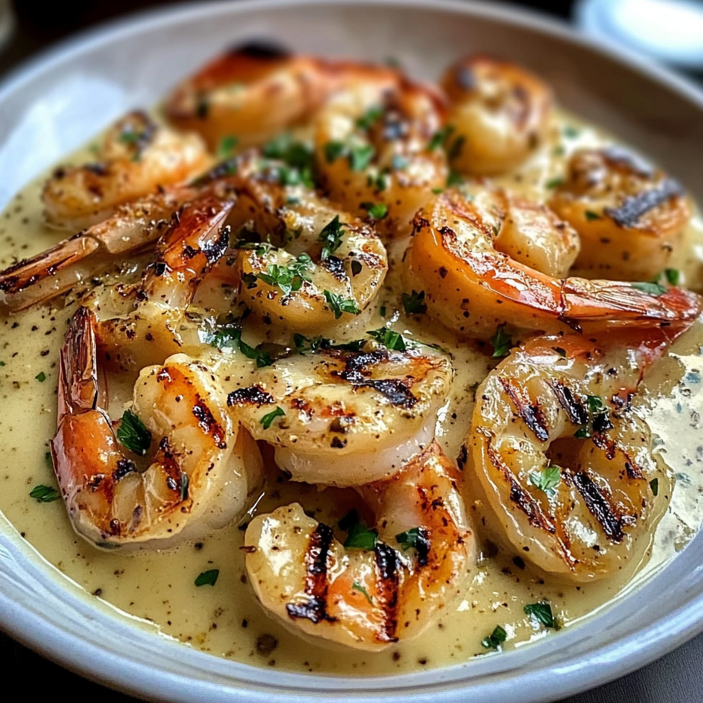Crevettes Grillées Trempées dans une Sauce Crémeuse à l’Ail