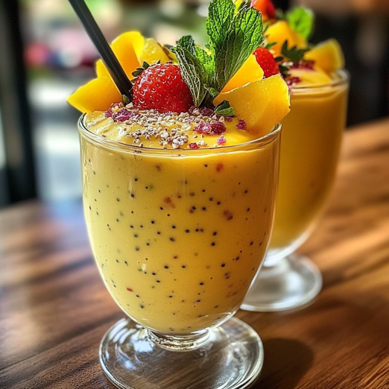 Lassi à la mangue, fraises et menthe