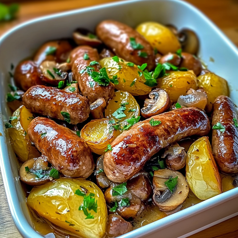 Saucisses, Champignons et Pommes de Terre au Four