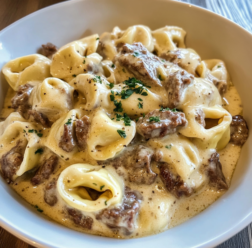 Cheesesteak Tortellini in Provolone Cream Sauce