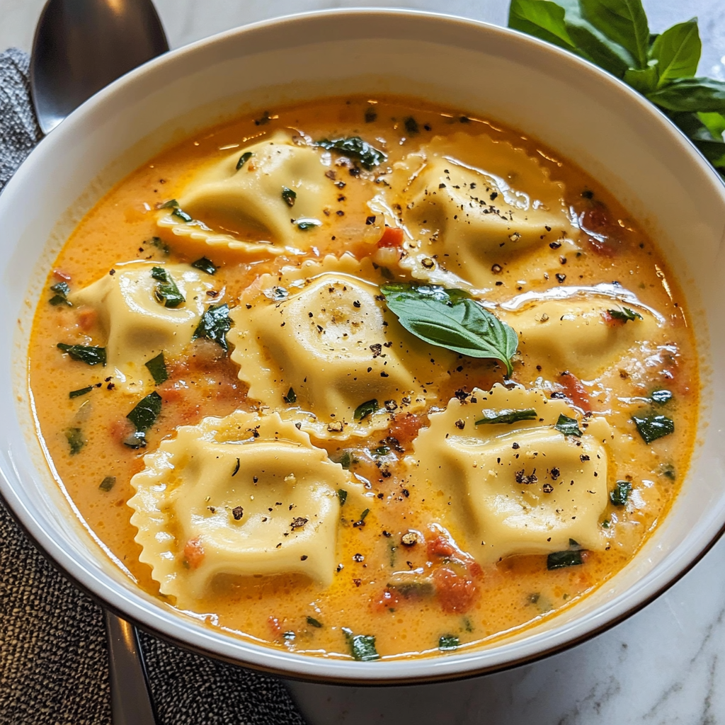Creamy Tuscan Ravioli Soup