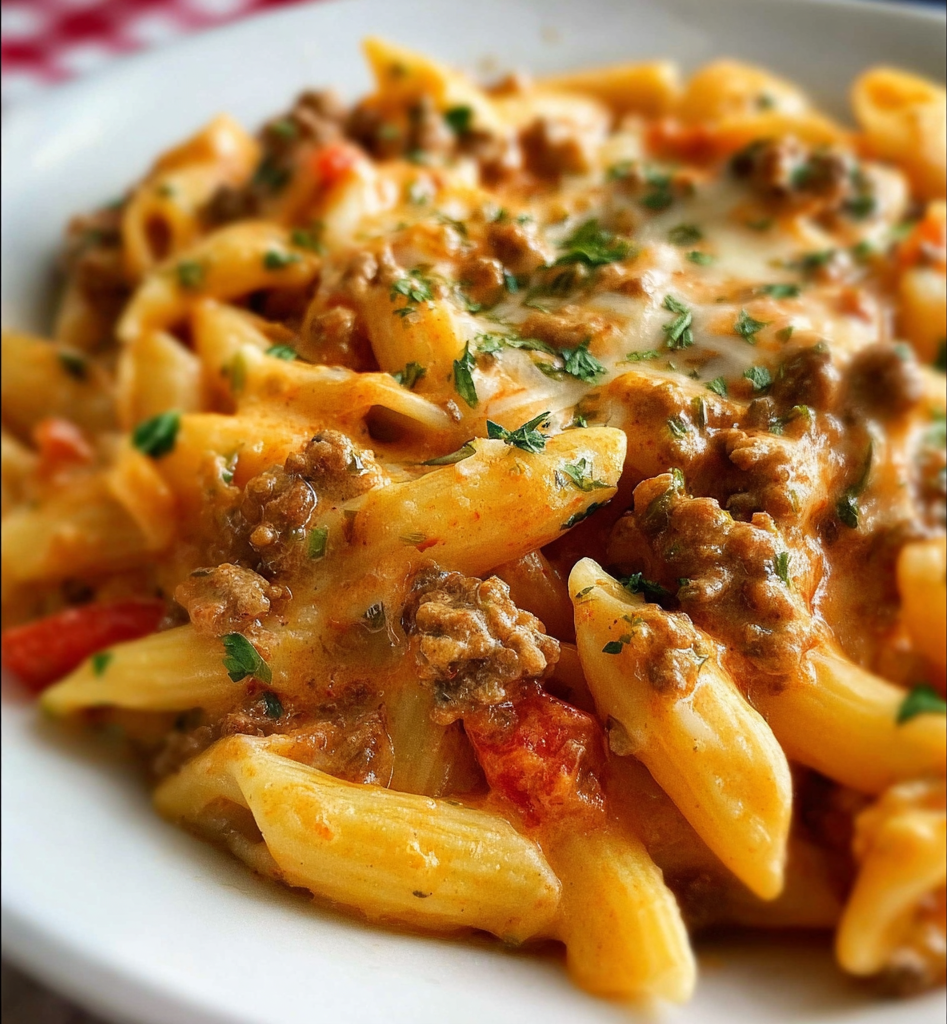 Creamy Rotel Pasta with Ground Beef