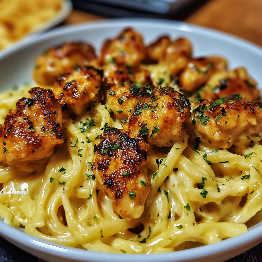 Garlic Butter Chicken Bites with Creamy Pasta