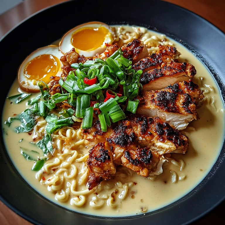 Fiery Chicken Ramen with Creamy Garlic Sauce
