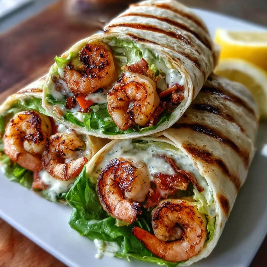 Grilled shrimp caesar wraps