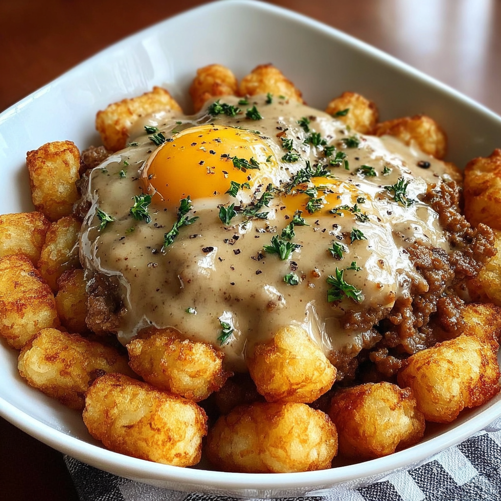 Tater Tot Breakfast Bowl with Sausage Gravy