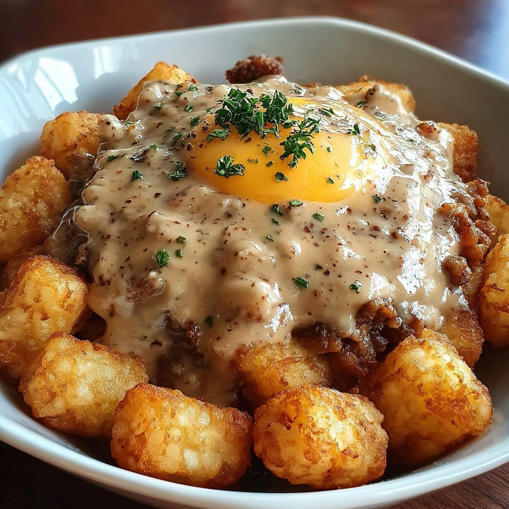 Tater Tot Breakfast Bowl with Sausage Gravy