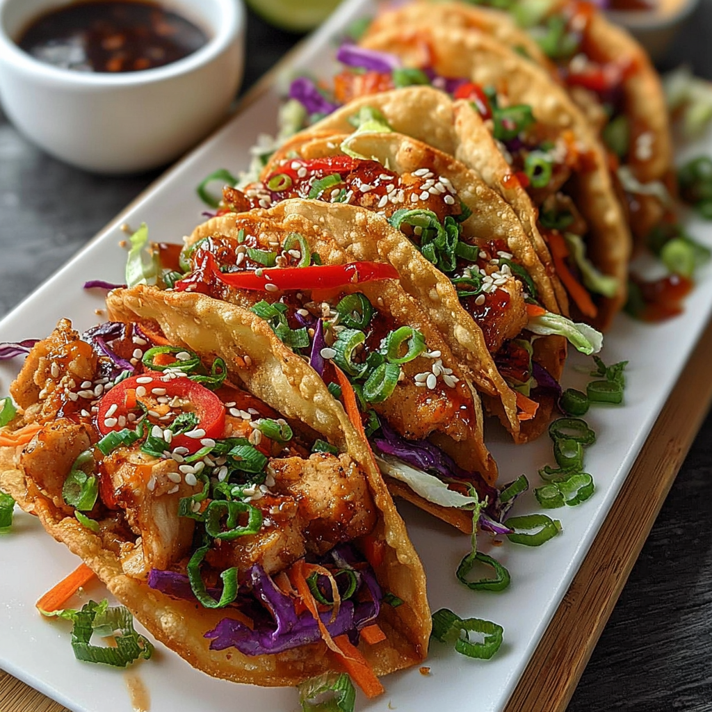 Crispy Asian Chicken Wonton Tacos