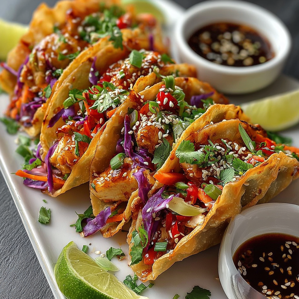 Crispy Asian Chicken Wonton Tacos