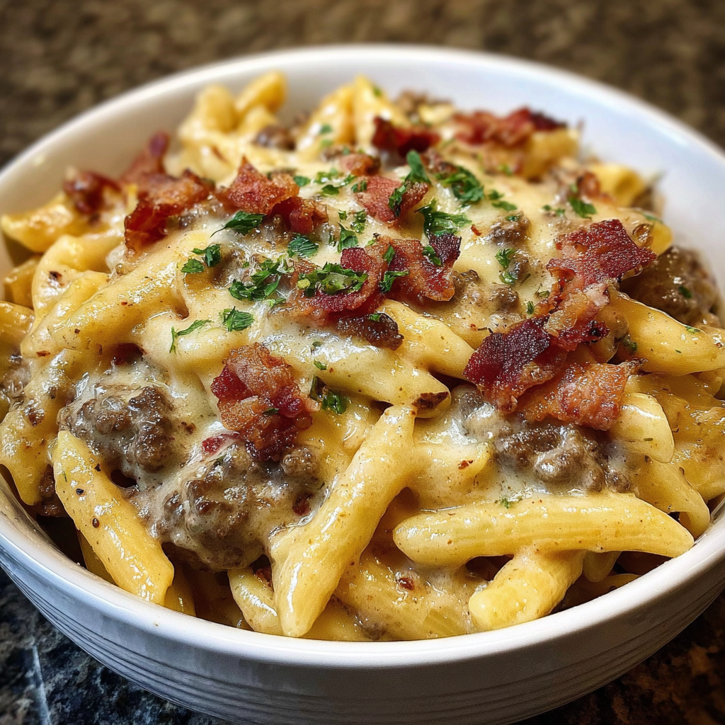 Loaded Cheeseburger Alfredo Pasta