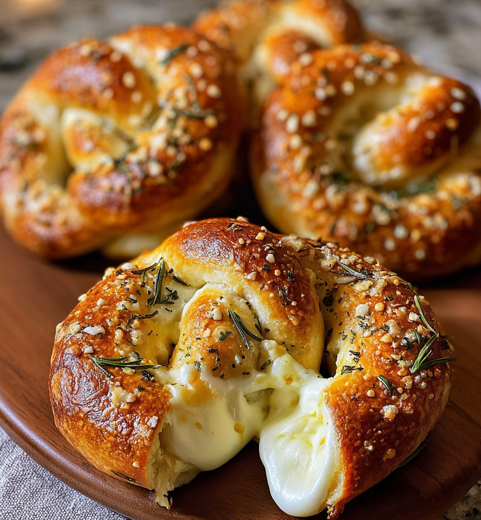 Mozzarella Stuffed Rosemary Parmesan Soft Pretzels