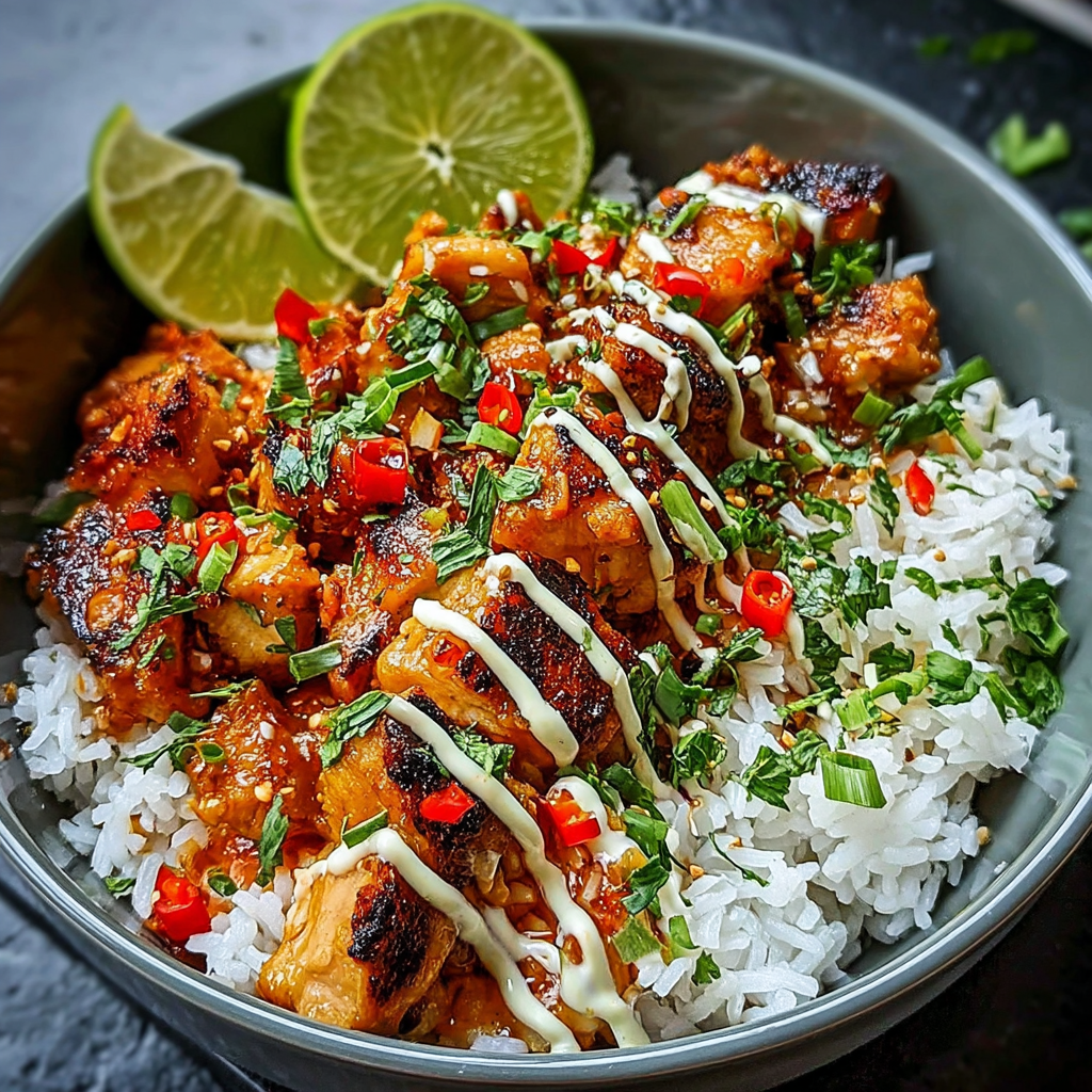 Sweet Chili Chicken Bowl with Coconut Lime Drizzle