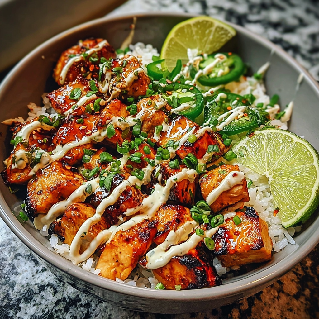 Sweet Chili Chicken Bowl with Coconut Lime Drizzle
