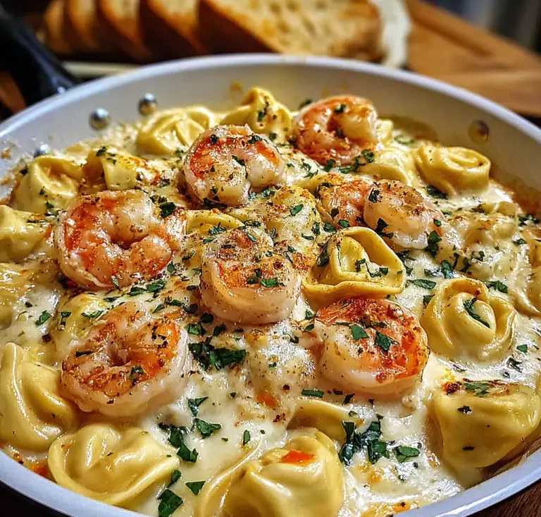 Cheesy Shrimp Tortellini Alfredo Skillet