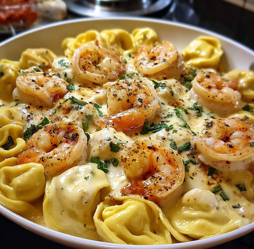 Cheesy Shrimp Tortellini Alfredo Skillet