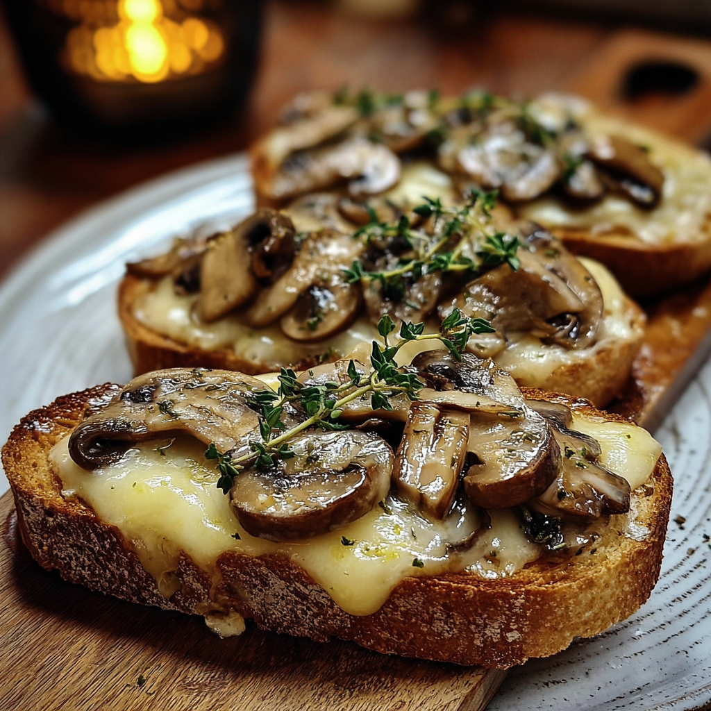 Mushroom Bruschetta with Gruyere and Thyme