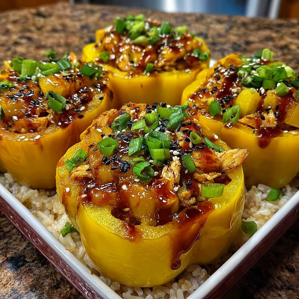 Teriyaki Pineapple Chicken Stuffed Peppers