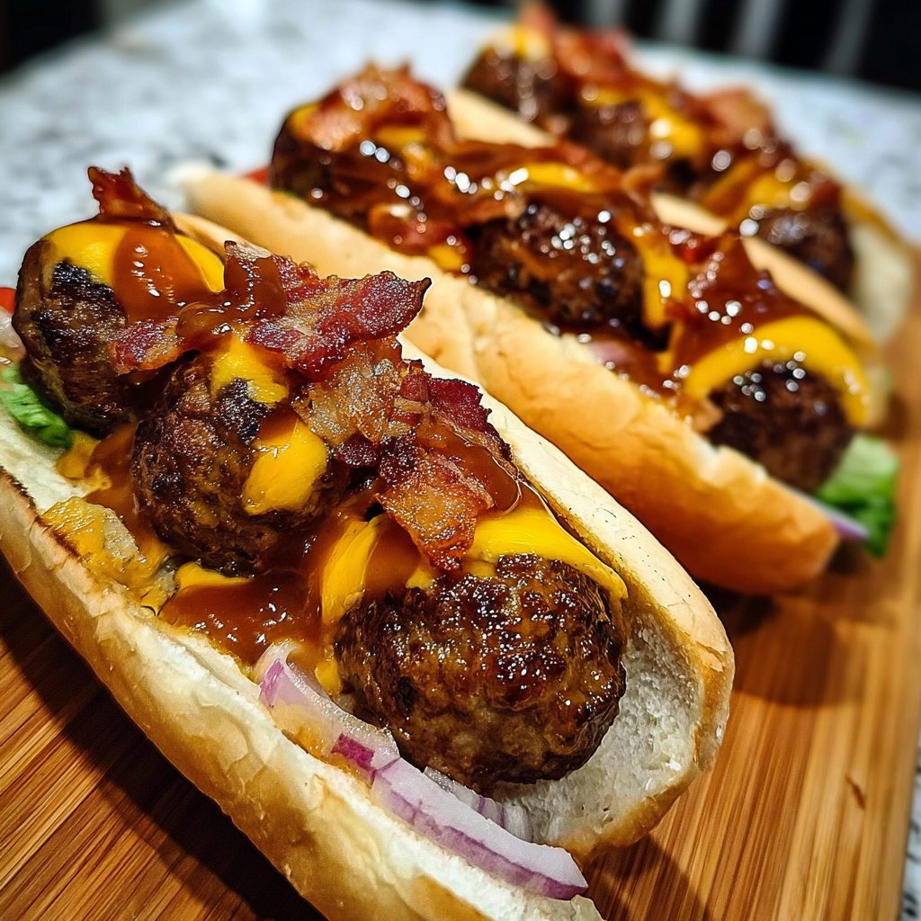 Bourbon BBQ Bacon Cheeseburger Meatball Subs