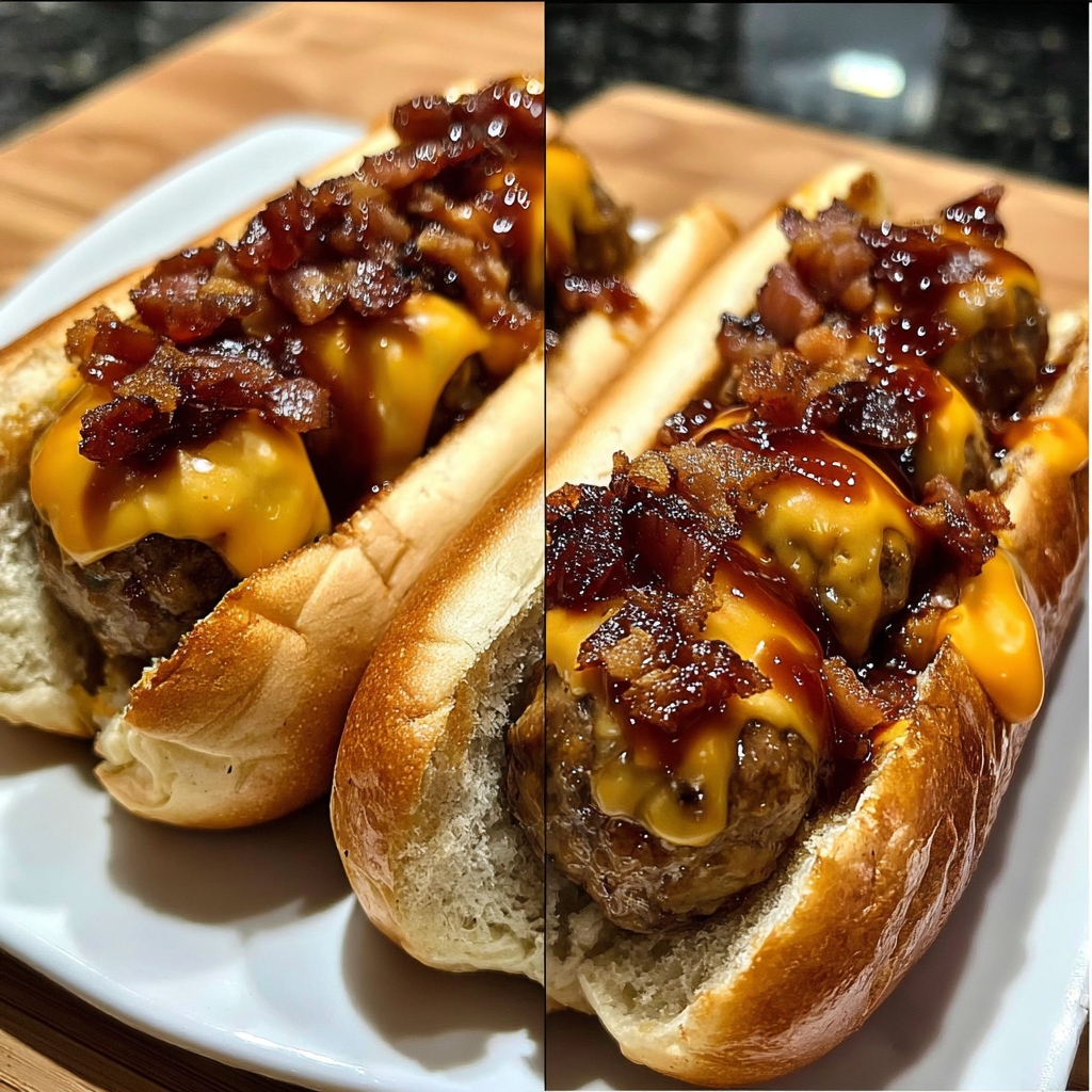 Bourbon BBQ Bacon Cheeseburger Meatball Subs