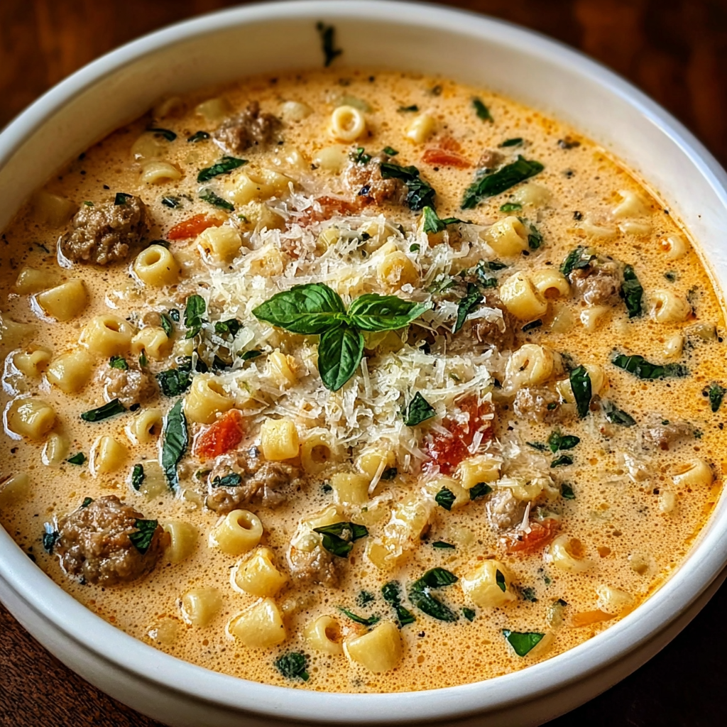 Creamy Parmesan Italian Sausage Ditalini Soup