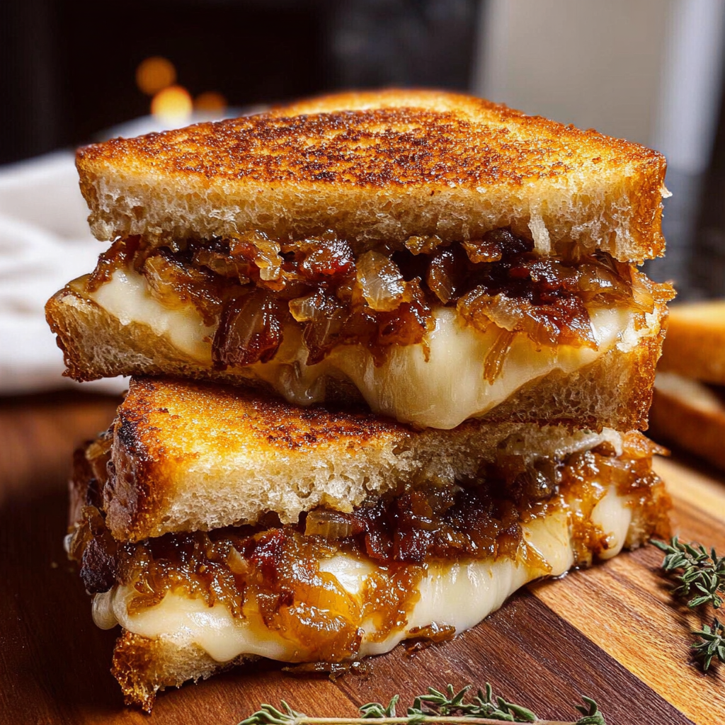 Bacon and Caramelized Onion Grilled Cheese Sandwiches
