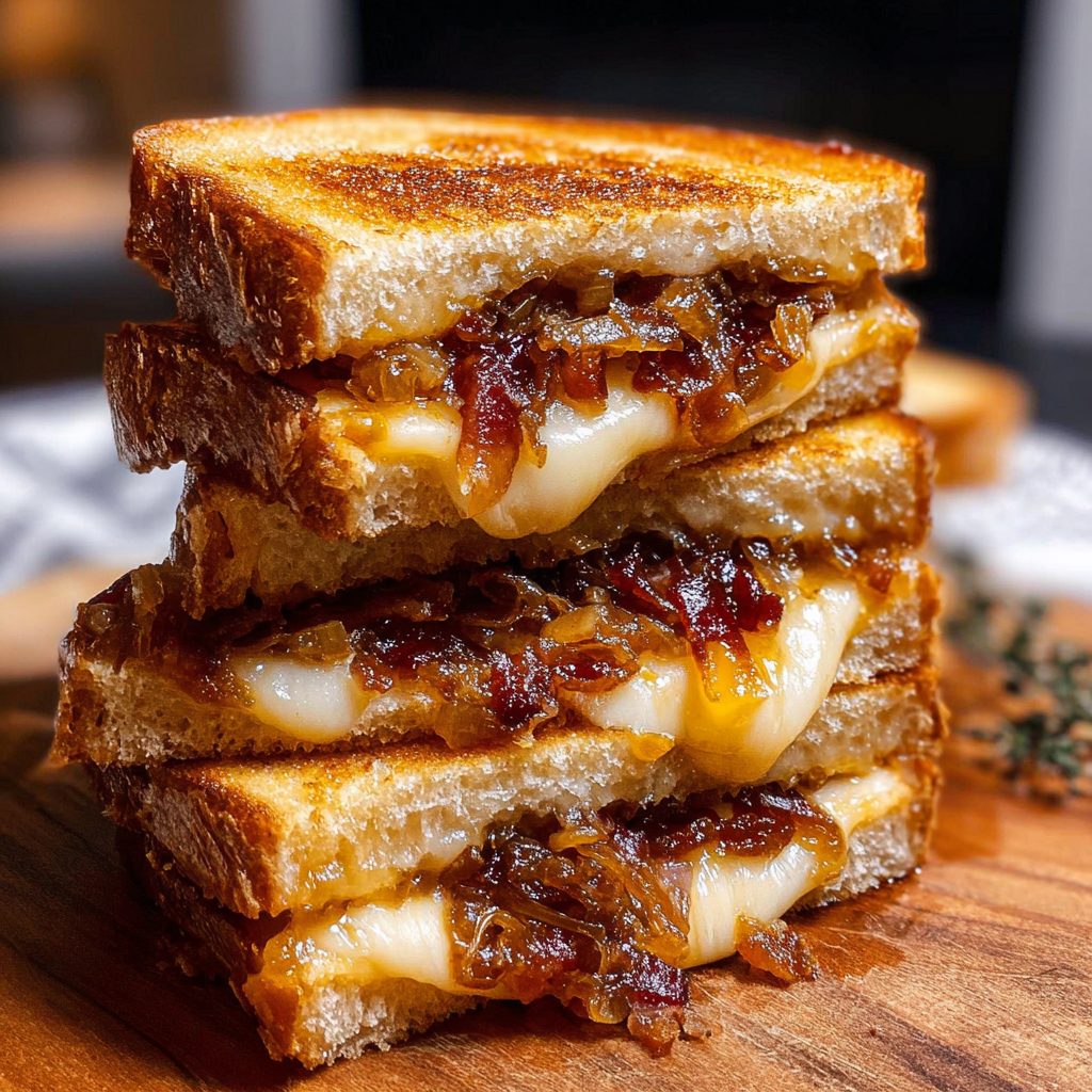 Bacon and Caramelized Onion Grilled Cheese Sandwiches