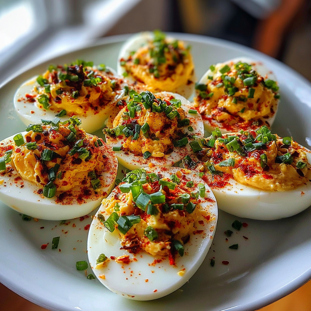 Spicy Chili Garlic Deviled Eggs