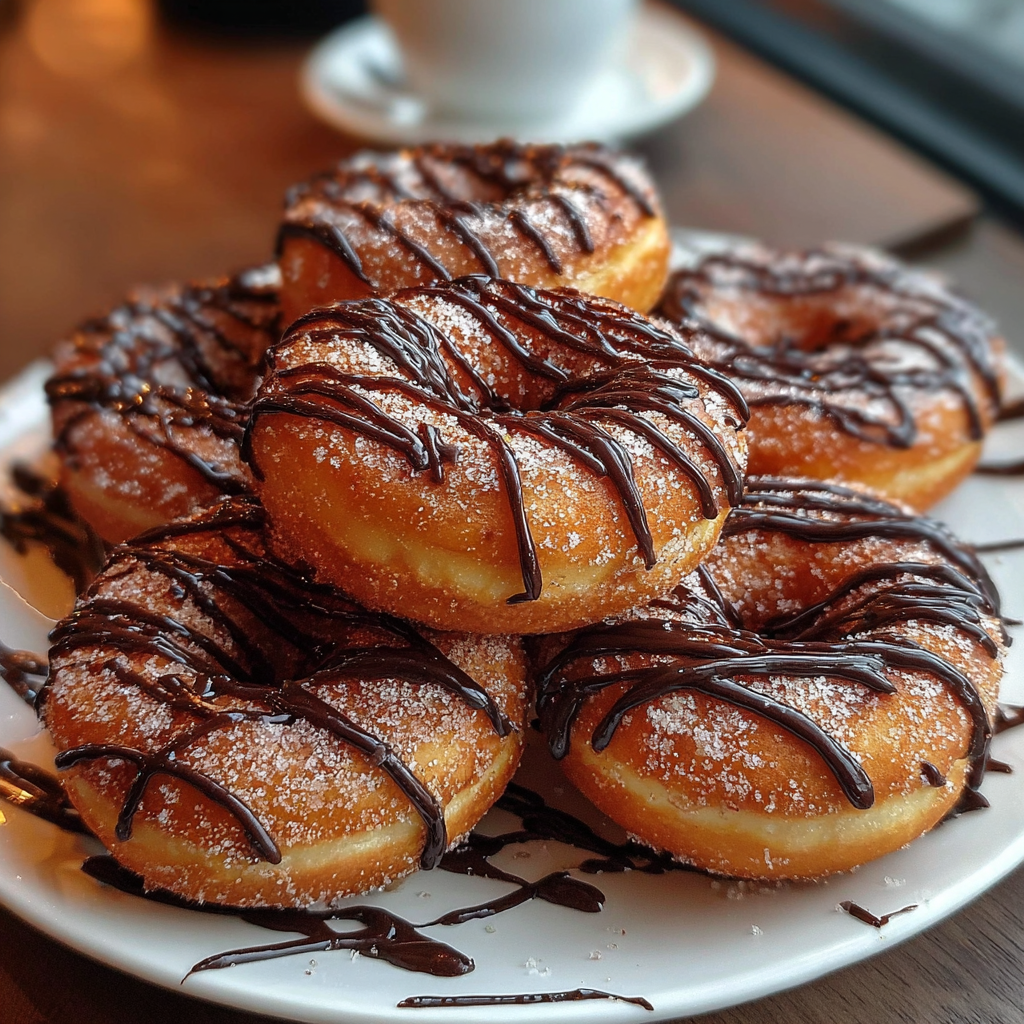 Homemade Cinnamon-Sugar Donuts with Chocolate Drizzle