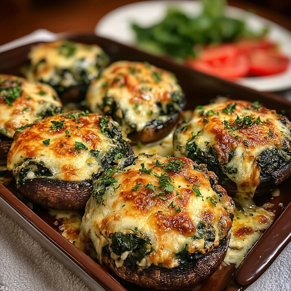 Cheesy Spinach Stuffed Portobello Mushrooms