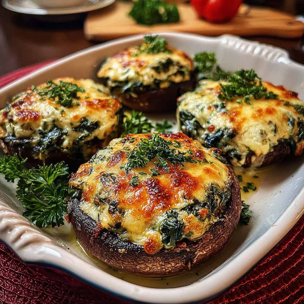 Cheesy Spinach Stuffed Portobello Mushrooms